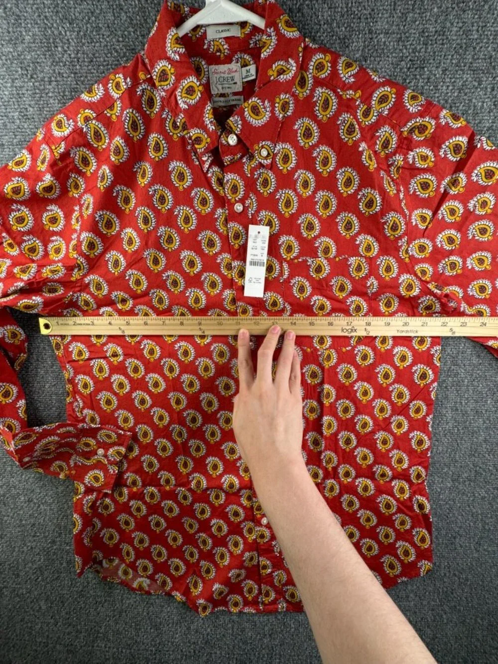 NWT J. Crew Men Red Yellow Paisley Long Sleeve Button Up Shirt Medium Classic